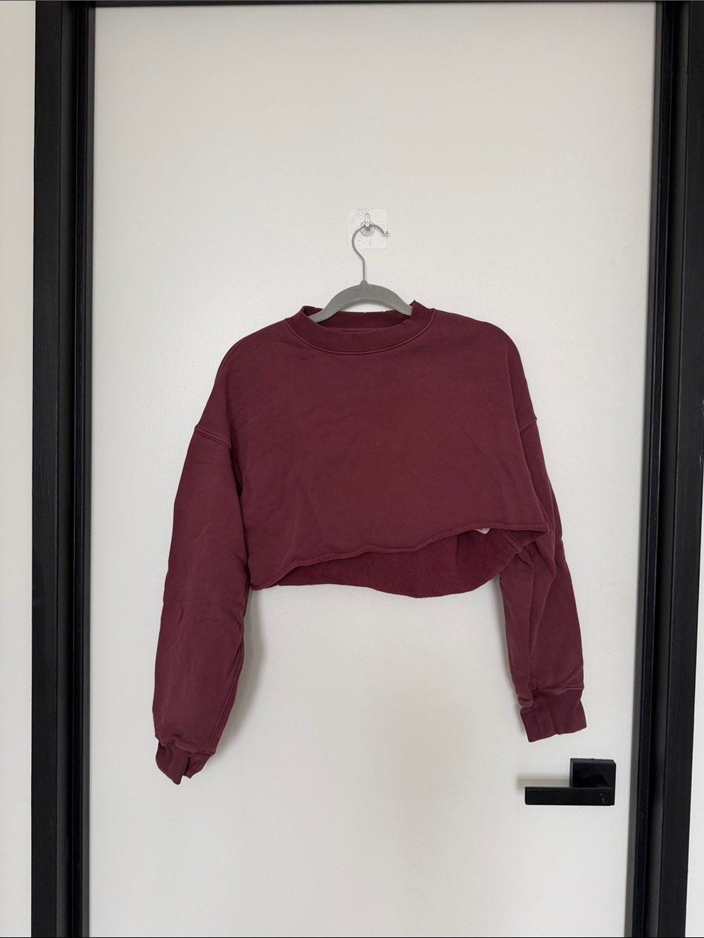 Cropped Crewneck Sweatshirt in Wine Red